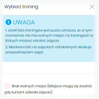 Widok okienka odrabiania nieobecności